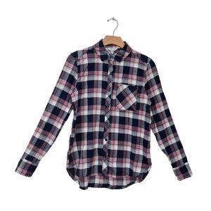 Orvis Flannel Shirt Womens XS Navy Pink Plaid Button Up Long Sleeve Preppy Soft